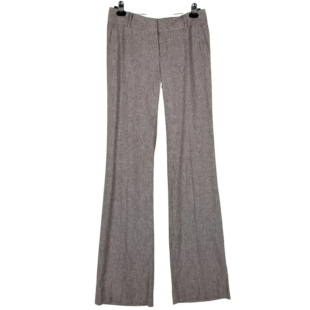 Banana Republic Trouser Pants Womens 4L Brown Pinstripe Martin Fit Linen Blend